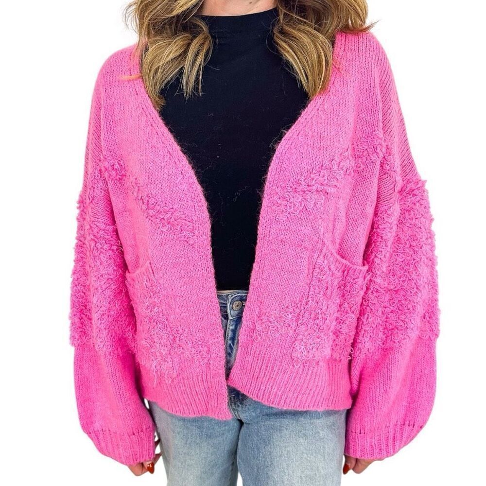 Pink Side Slit Open Front Cardigan Size Large NEW - Davi & Dani